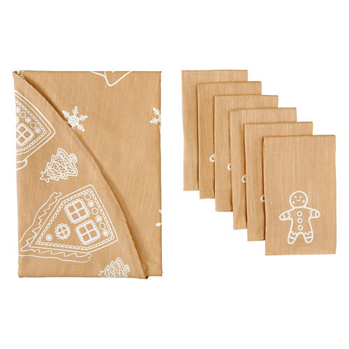 70" Round Cotton Tablecloth & Napkin Set - Gingerbread