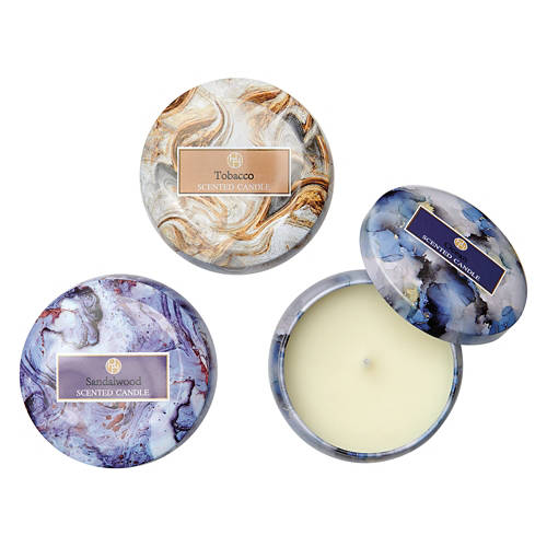 3 Pack Mini Candle Tins Set - Sandalwood, Tobacco, Ocean