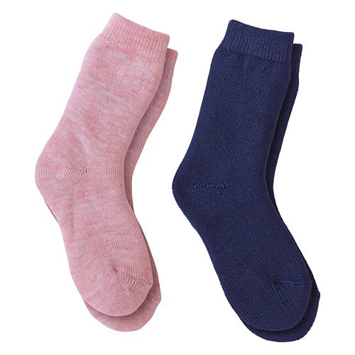 Ladies 2 Pack Brushed Winter Socks - Navy/Pink