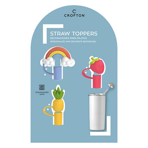 3 Pack Straw Topper - Rainbow, Pineapple, Strawberry