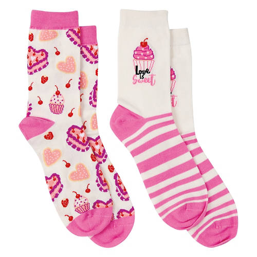 2 Pack Ladies Valentine Day's Socks, Pink/Dark Pink