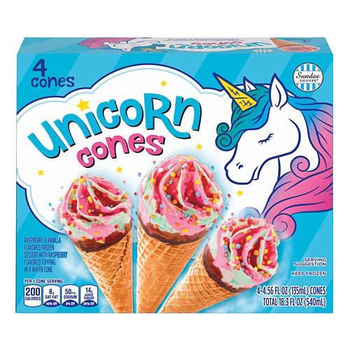 Raspberry  & Vanilla Flavor Unicorn Cones, 4 count Product Image Front shot 01