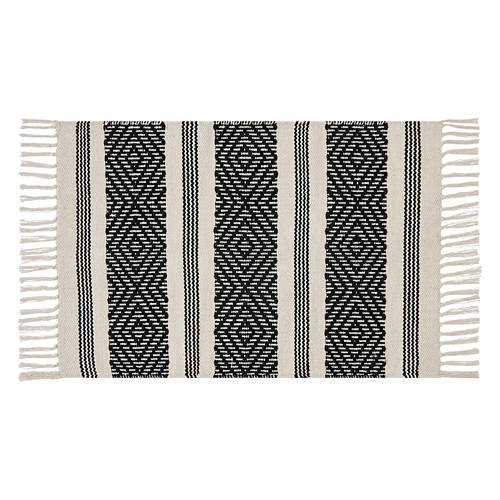 24" x 36" Reversible Woven Accent Rug - Matthew Fringe Black