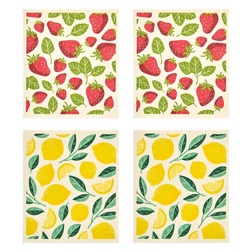 4 Piece Swedish Dish Cloths - Fruit Print