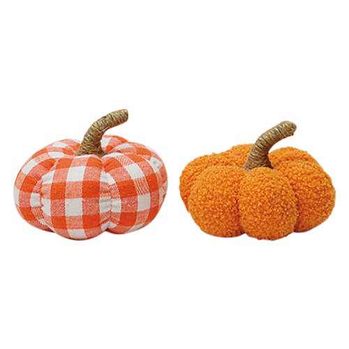 2 Pack Medium Pumpkins, Orange Boucle, Orange Plaid